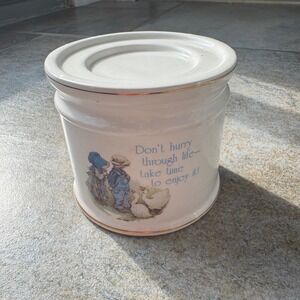 Vintage Holly Hobbie Candle Pedestal Holder with Geese & Quote Cottagecore Decor